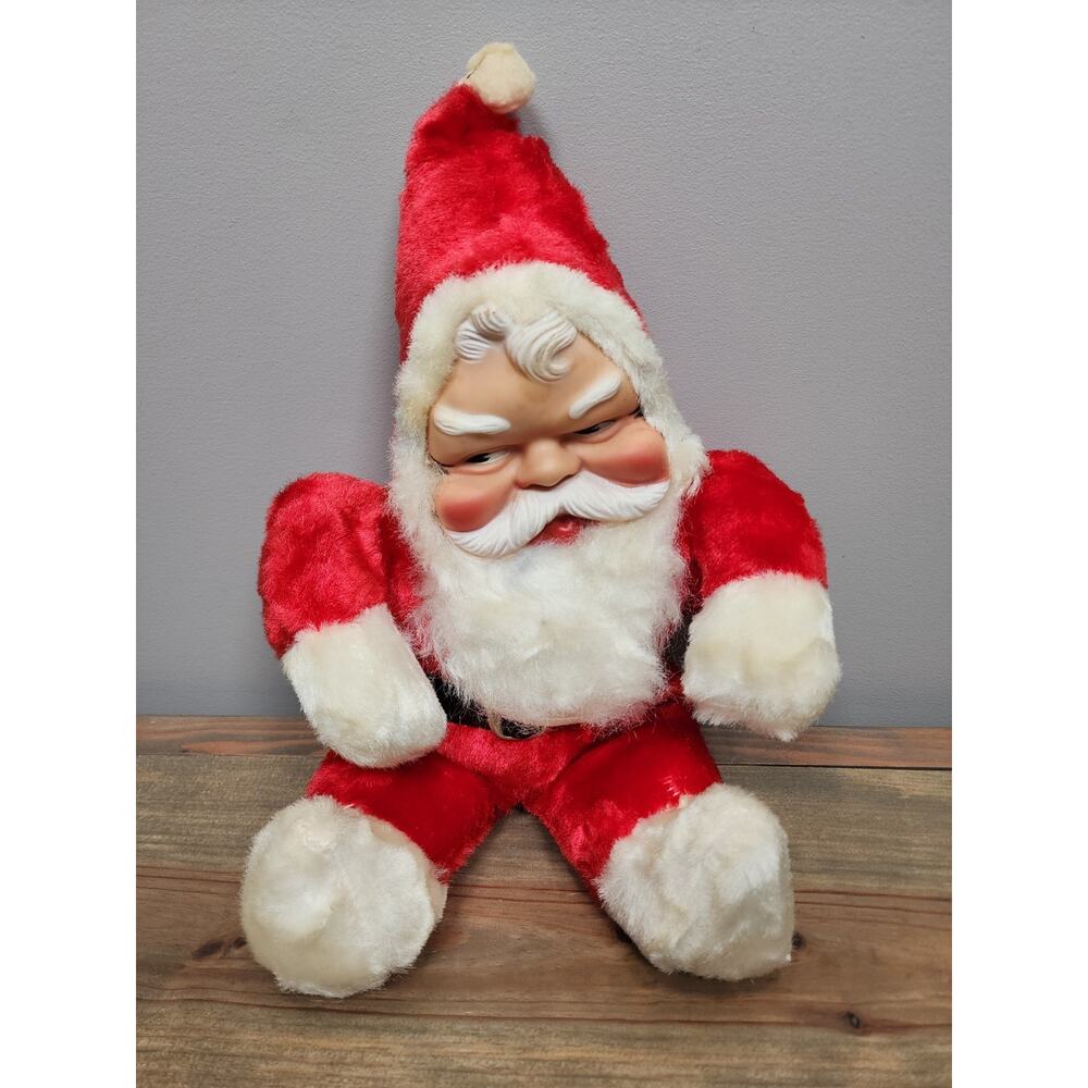 VINTAGE RUBBER FACE SANTA RUSHTON Toy Christmas Plush Decor 1950s